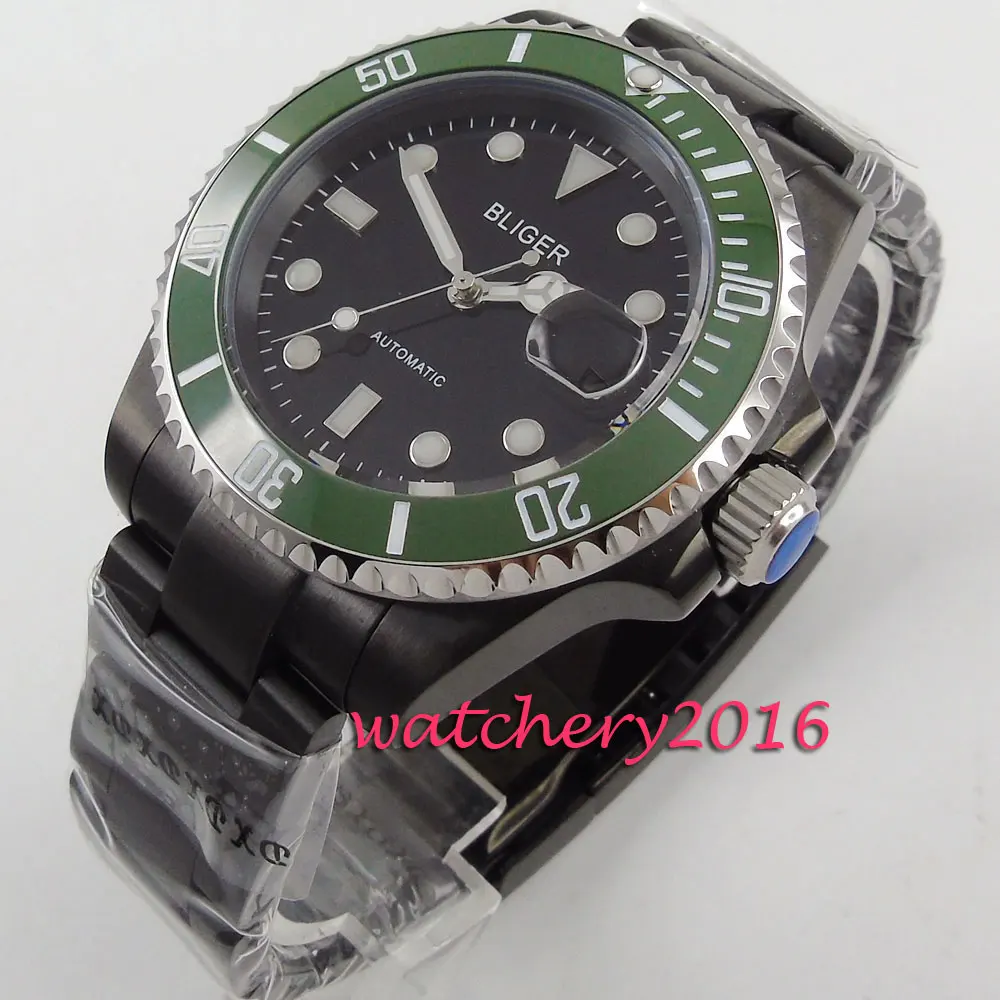 40mm Bliger sapphire glass black dial PVD case green ceramic bezel date miyota automatic movement Men's watch
40mm Bliger sapphire glass black dial PVD case green ceramic bezel date miyota automatic movement Men's watch