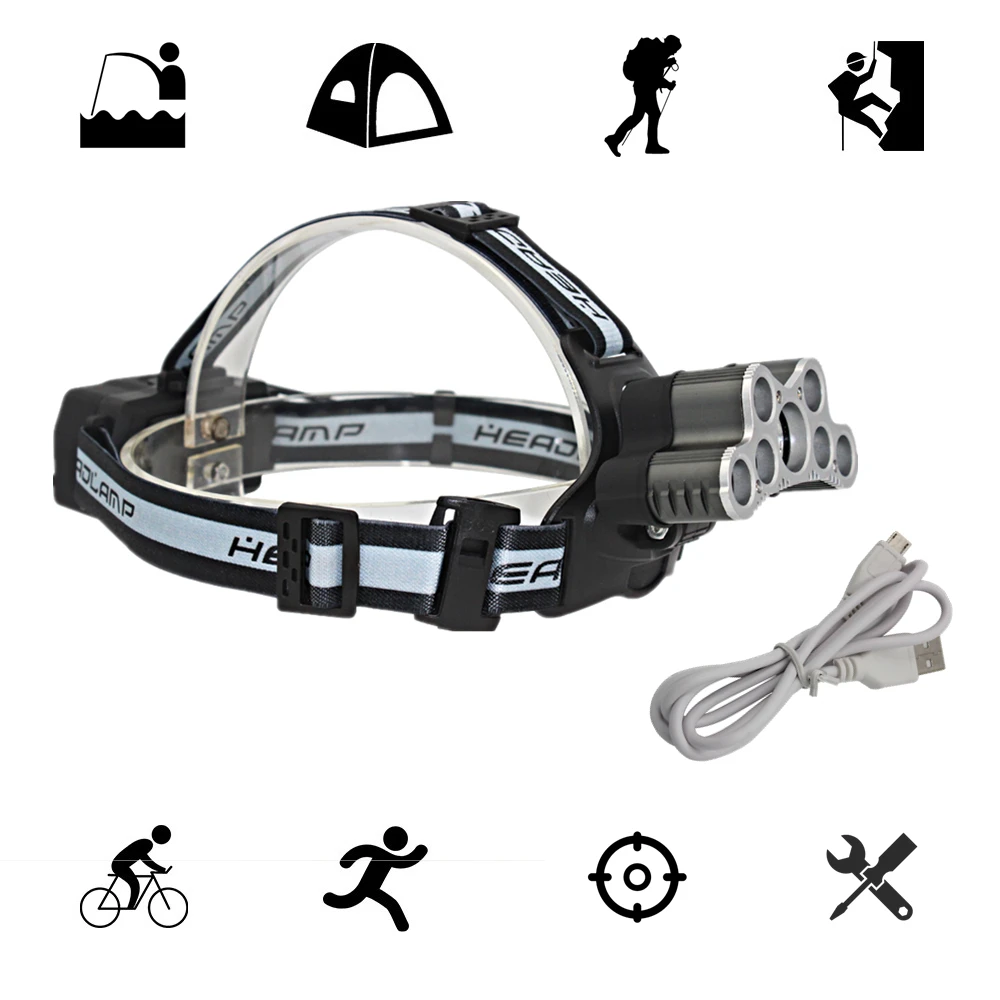 Tactical Headlamp 7 LED T6/Q5 Headlight USB Rechargeable Head Lamp Camping Light Fishing Flashlight with USB Charger
Tactical Headlamp 7 LED T6/Q5 Headlight USB Rechargeable Head Lamp Camping Light Fishing Flashlight with USB Charger