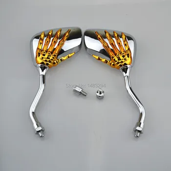 Motorcycle Skeleton Skull Hand Claw Shadow Rearview Side Mirror 8mm 10mm Golden Claw & Chrome stem
Motorcycle Skeleton Skull Hand Claw Shadow Rearview Side Mirror 8mm 10mm Golden Claw & Chrome stem