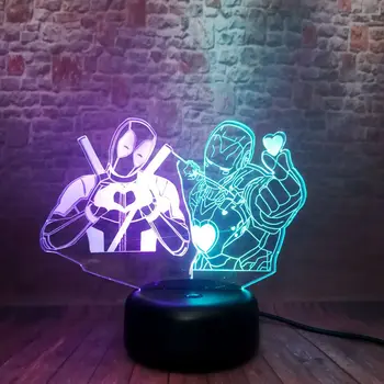 Love Avengers Deadpool Figuras Model 3D Nightlight LED Mixed Color Light Marvel Superhero Iron Man Figure Toys
Love Avengers Deadpool Figuras Model 3D Nightlight LED Mixed Color Light Marvel Superhero Iron Man Figure Toys