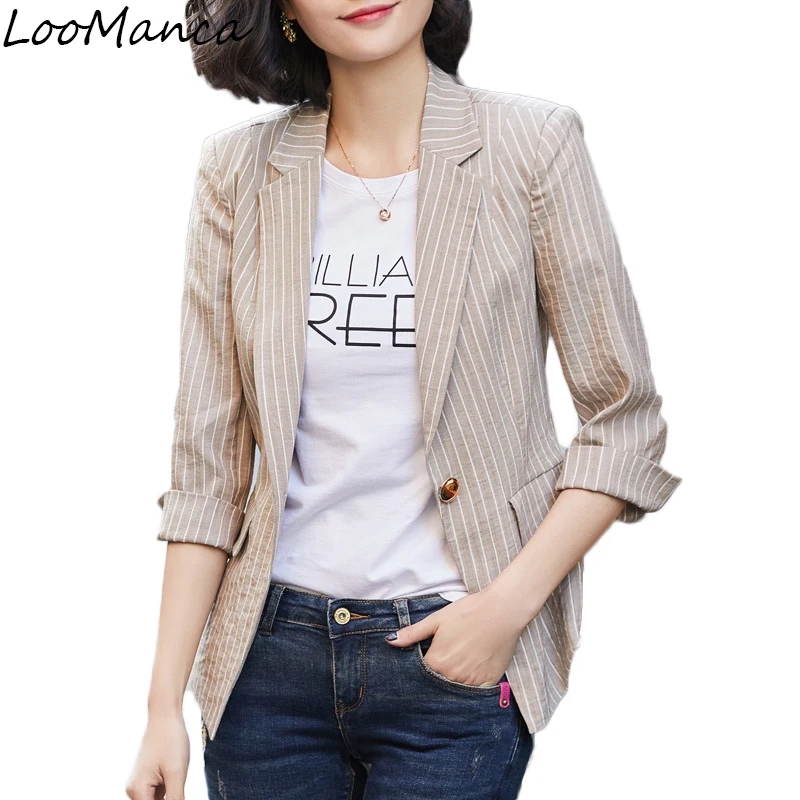 Vintage Striped Women Blazers And Jackets 2019 Spring Linen Cotton Half Sleeve Coat Female Jacket Outerwear Femme Blaser
Vintage Striped Women Blazers And Jackets 2019 Spring Linen Cotton Half Sleeve Coat Female Jacket Outerwear Femme Blaser