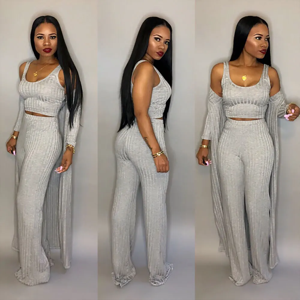 Hot Design 3 Pieces Set Women Crop Top With Pants and Long Trench Women Sets
Hot Design 3 Pieces Set Women Crop Top With Pants and Long Trench Women Sets