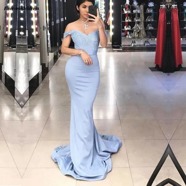 Charming Light Sky Blue Bridesmaid Dresses Off Shoulder Appliques Lace Mermaid Maid of Honor Dress Wedding Guest Party Gowns
Charming Light Sky Blue Bridesmaid Dresses Off Shoulder Appliques Lace Mermaid Maid of Honor Dress Wedding Guest Party Gowns
