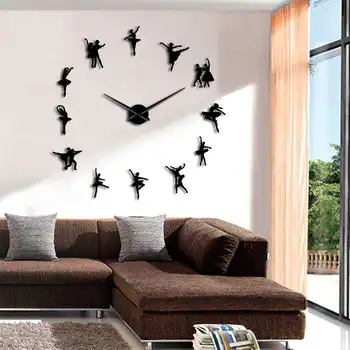 

Ballerina 3D Clock Wall Sticker Large Wall Clock Modern Design Frameless Giant Ballet Dancer Wall Art Decor House Clocks