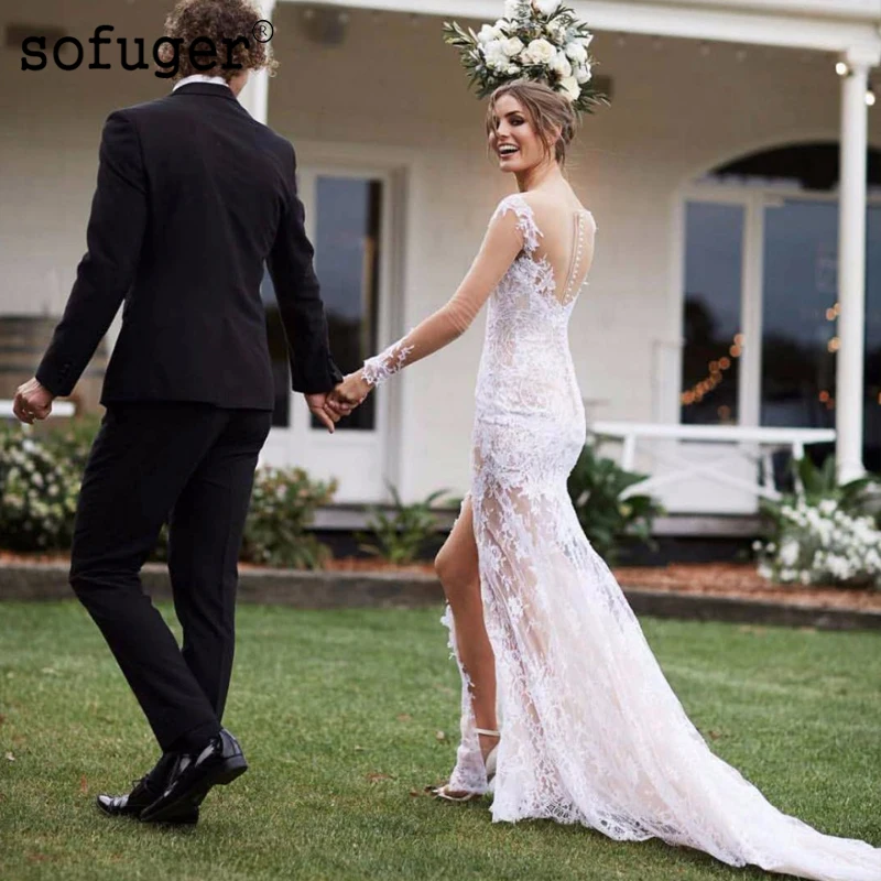 Illusion Back Lace Mermaid Straps V Neck Wedding Dress Robe De Mariee Sofuge Boho Dubai Arabic Abiti Da Sposa Bridal Gown
Illusion Back Lace Mermaid Straps V Neck Wedding Dress Robe De Mariee Sofuge Boho Dubai Arabic Abiti Da Sposa Bridal Gown