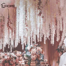 5pcs 1M מלאכותי משי הידראנגאה ויסטריה פרח מחרוזת DIY וילון חתונה קשת כיכר קיר ראטאן סל תלוי מפלגה דקור(China)