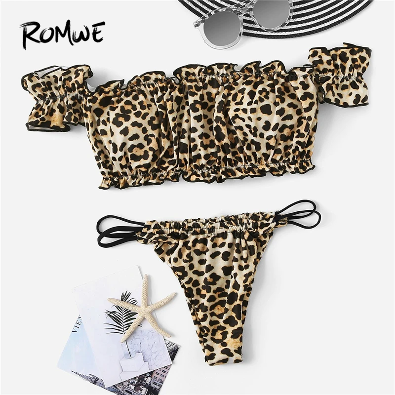 Romwe Sport Leopard Bardot Top With Tanga Bottoms Bikini Set Summer Sexy Wire Free Padded Beach Vacation Women Swimsuit
Romwe Sport Leopard Bardot Top With Tanga Bottoms Bikini Set Summer Sexy Wire Free Padded Beach Vacation Women Swimsuit