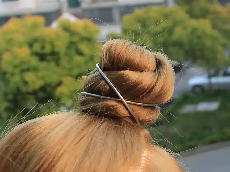 Handmade X Shaped Nickel Silver Small Prom Bun Holder Unique Metal