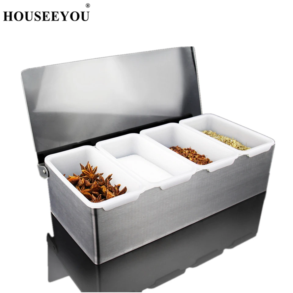 HOUSEEYOU 4in1 Salt Pepper Condiment Seasoning Box Container Herb Spice Jar Containers Sugar Can Stainless Steel Kitchen Storage
HOUSEEYOU 4in1 Salt Pepper Condiment Seasoning Box Container Herb Spice Jar Containers Sugar Can Stainless Steel Kitchen Storage
