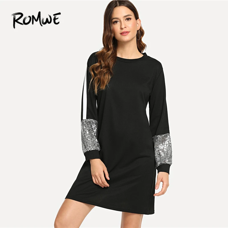 ROMWE Contrast Sequin Sweatshirt Dress 2019 Black Long Sleeve Casual Striped Above Knee Dress H Round Neck Women Mini Dress
ROMWE Contrast Sequin Sweatshirt Dress 2019 Black Long Sleeve Casual Striped Above Knee Dress H Round Neck Women Mini Dress