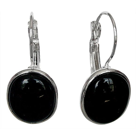 

FREE SHIPPING LATE TREND ELEGANT NATURAL BLACK stone 925 SILVER EARRINGS 11/10"
