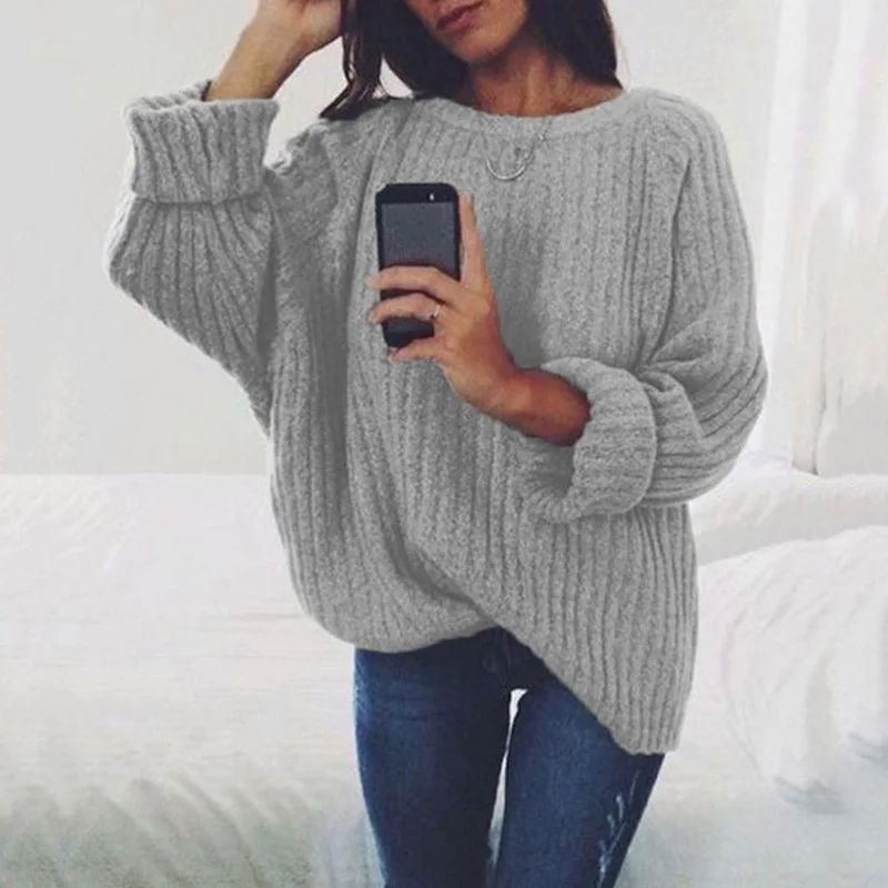 Autumn Winter Oversize Sweater Women Pullover Knitted O-neck Casual Black White Long Sleeve Pull Femme Hiver 2018 Women Sweater151