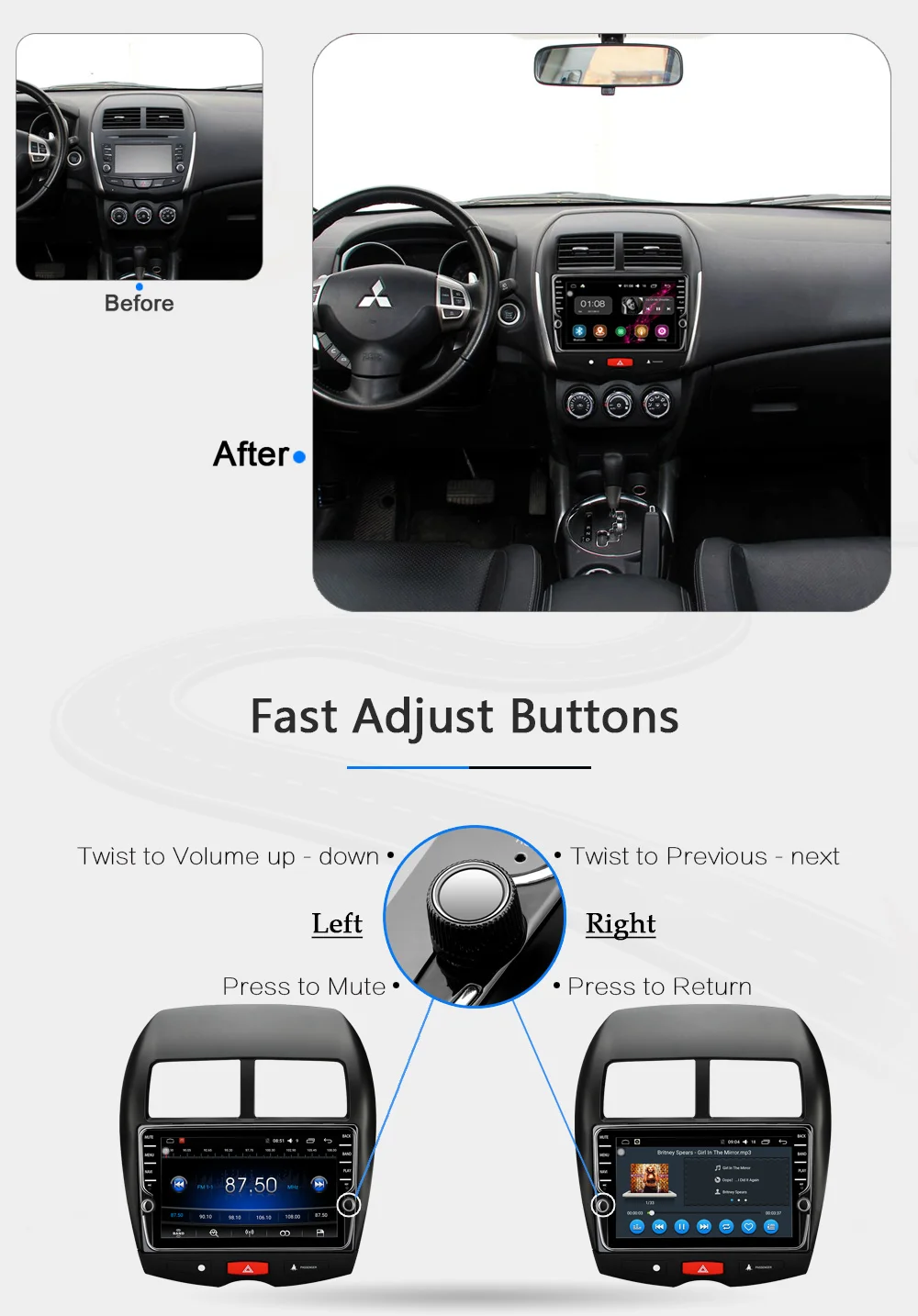 10.2 Android 8.1 Car GPS Player Navi for Mitsubishi ASX 2010 2011 2012 with 2G+32G Octa Core Stereo Multimedia No DVD Head unit