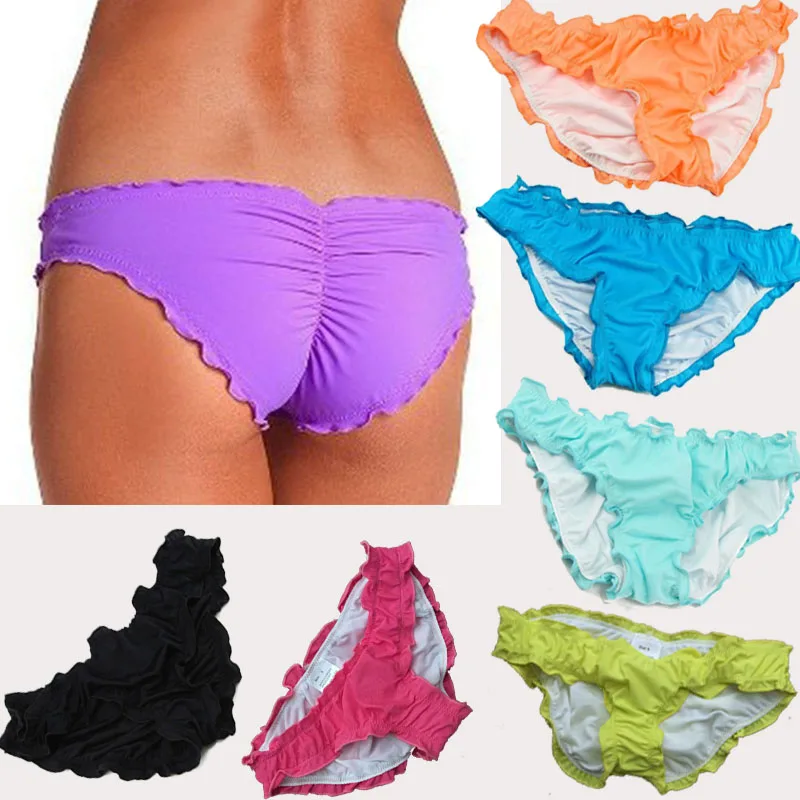 

YCDYZ Sexy Women Swimsuit Brief Waterproof Swimwear Bottoms Soft Tanga Bquini Thong Frill Ruffle Bikini Beach Underwear Panties