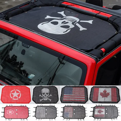 Newest Roof Sunshade Mesh Top Cover Anti UV Protection Skull Star USA Canada Flag For Jeep Wrangler 07 Up 2/4 Door Free Shipping
Newest Roof Sunshade Mesh Top Cover Anti UV Protection Skull Star USA Canada Flag For Jeep Wrangler 07 Up 2/4 Door Free Shipping