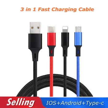 High Quality 3 in 1 Micro USB /Type C /IOS Fast Charging Charger Data Sync Cable Cord For Iphone/HUAWEI/Xiaomi/Samsung
High Quality 3 in 1 Micro USB /Type C /IOS Fast Charging Charger Data Sync Cable Cord For Iphone/HUAWEI/Xiaomi/Samsung