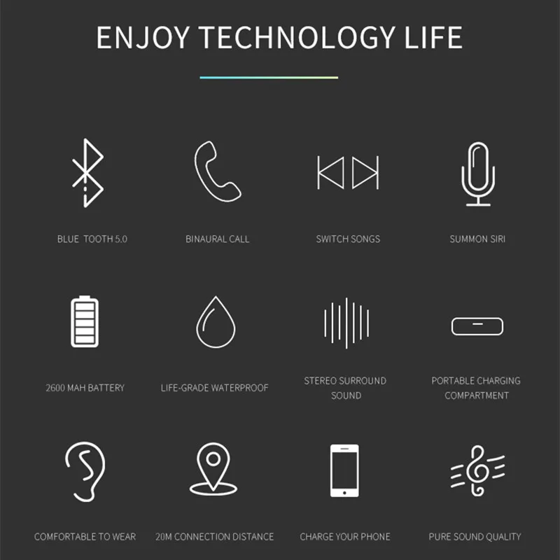 TWS T1 Pro Bluetooth Earphone Headset 5.0 Wireless Stereo Bass Hifi With Mic Earphones For All Phones 2600mAh Charging Box (6)