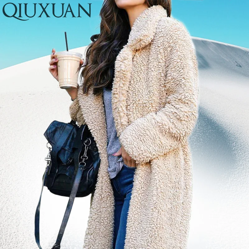 QIUXUAN Ladies Thick Long Fur Coat Winter Warm Turndown Long Sleeve Slim Plush Coats Women Fashion Cardigans Streetwear Style
QIUXUAN Ladies Thick Long Fur Coat Winter Warm Turndown Long Sleeve Slim Plush Coats Women Fashion Cardigans Streetwear Style