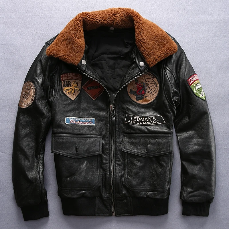 2016 New Men Black Leather Pilot Jacket Wool Collar Real Thick Cowhide Short Men Winter Aviator Military Coat FREE SHIPPING
2016 New Men Black Leather Pilot Jacket Wool Collar Real Thick Cowhide Short Men Winter Aviator Military Coat FREE SHIPPING