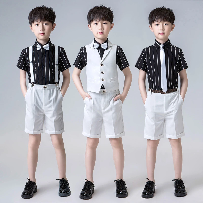 Boys Suits for Weddings Costume Enfant Garcon Mariage Girls Shirt+Shorts +Overall+Tie 4pcs Kids Birthday Formal Dress Costume
Boys Suits for Weddings Costume Enfant Garcon Mariage Girls Shirt+Shorts +Overall+Tie 4pcs Kids Birthday Formal Dress Costume