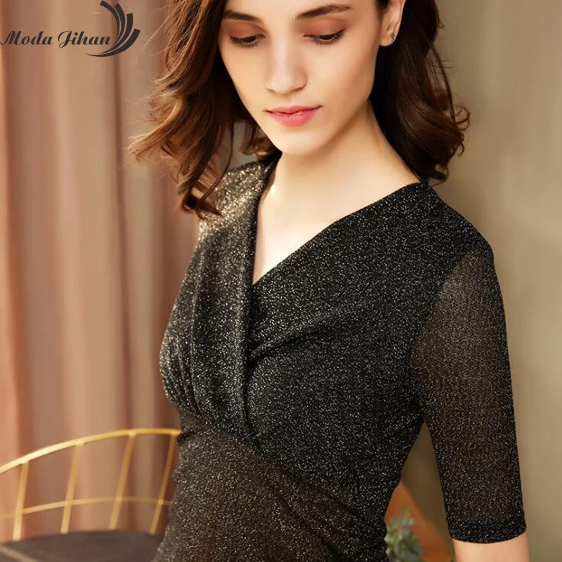 Moda Jihan Women's shirts Half Sleeve Stretchable Mesh Bottoming Shirt Glitter Black Female Tops Tees Slim V Neck Sexy Plus Size
Moda Jihan Women's shirts Half Sleeve Stretchable Mesh Bottoming Shirt Glitter Black Female Tops Tees Slim V Neck Sexy Plus Size