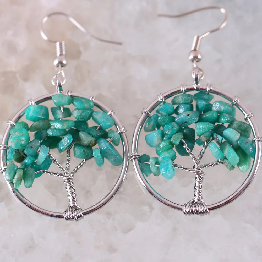 Free Shipping Tree of life - Natural Stone Beads Green Amazonite Zinc Alloy Wire Wrap Round Earrings 1Pair U371
Free Shipping Tree of life - Natural Stone Beads Green Amazonite Zinc Alloy Wire Wrap Round Earrings 1Pair U371