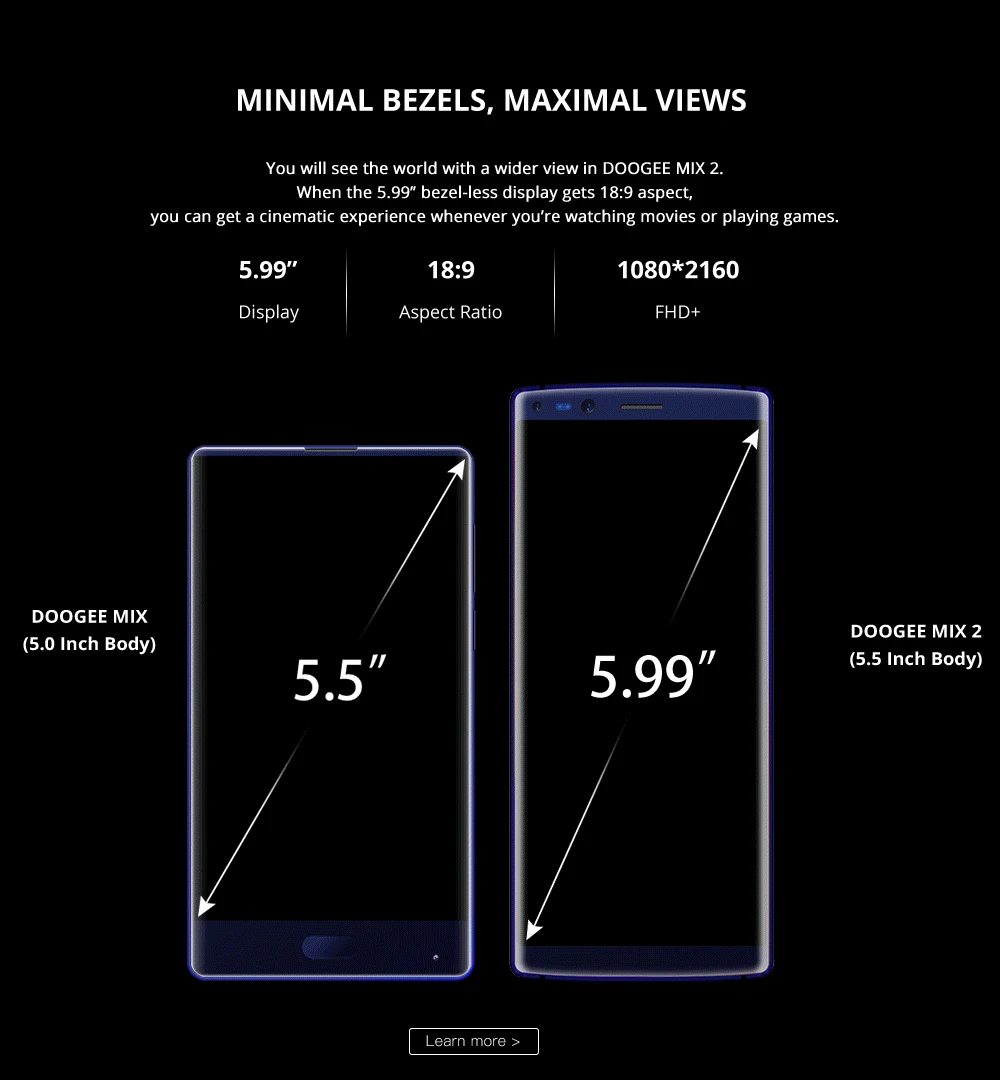 5 99 дюймов DOOGEE MIX 2 6 ГБ Оперативная память 4G B Встроенная MTK Helio P25 Восьмиядерный 16MP +