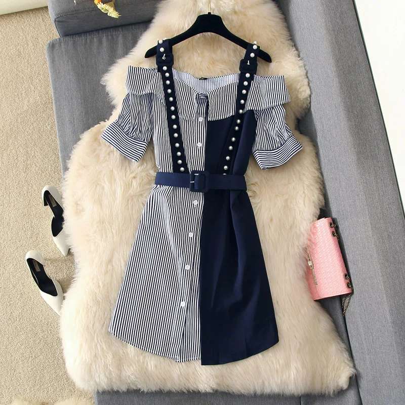 Amolapha Women Off Shoulder Beaded Single Breasted Waist Belt Strap Shirt Dresses Fashion Patchwork Belt Dress Vestidos
Amolapha Women Off Shoulder Beaded Single Breasted Waist Belt Strap Shirt Dresses Fashion Patchwork Belt Dress Vestidos