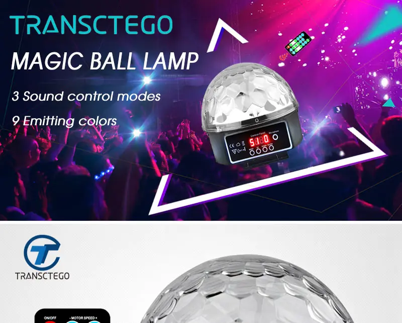 TRANSCTEGO 9 Colors 27W Crystal Magic Ball Led Stage Lamp 21 Mode Disco Laser Light Party Lights Sound Control DMX Lumiere Laser 14