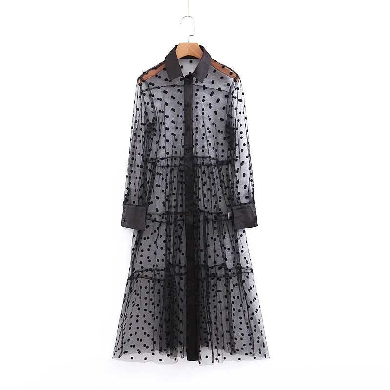 Sexy Perspective Polka Dot Patchwork Transparent Midi Shirt Dresses Womens Long Sleeve Female Chic Sexy Mesh Dresses Vestidos
Sexy Perspective Polka Dot Patchwork Transparent Midi Shirt Dresses Womens Long Sleeve Female Chic Sexy Mesh Dresses Vestidos