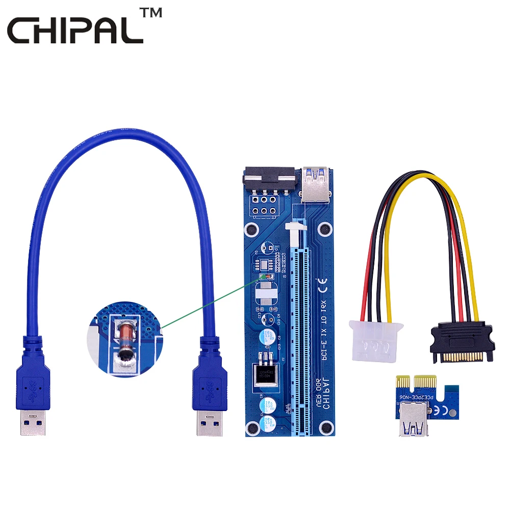 CHIPAL 10 шт. регулятор трубки 30 см PCIE PCI-E 1X к 16X Riser Card + USB 3 0 кабель для передачи данных