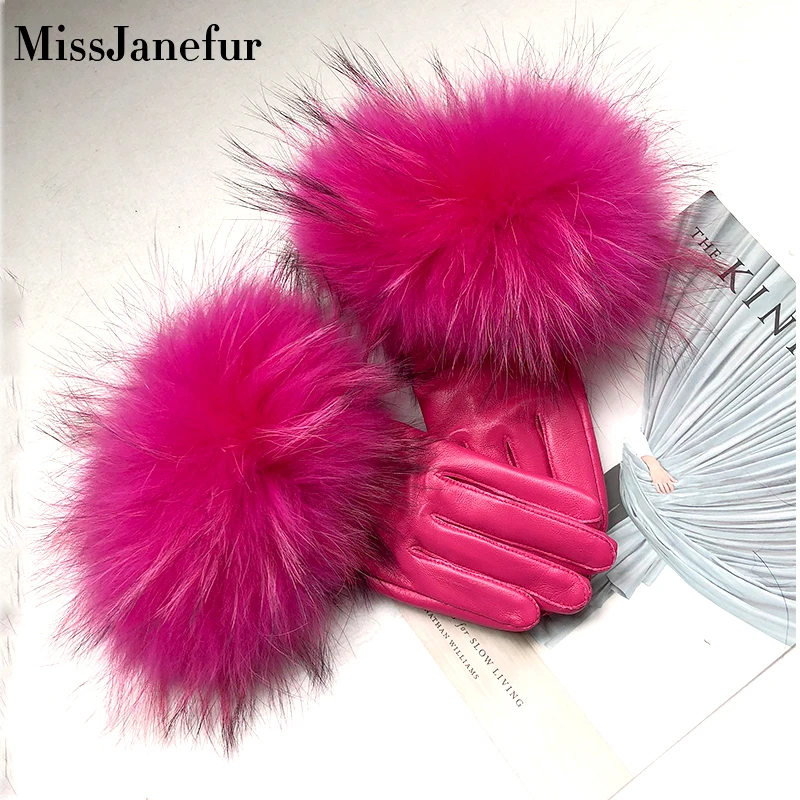 Leather Gloves Raccoon Fur Cuff Genuine Sheep Leather Colorful Women Fashion Winter Gloves Long Finger Leather Driving Gloves
Leather Gloves Raccoon Fur Cuff Genuine Sheep Leather Colorful Women Fashion Winter Gloves Long Finger Leather Driving Gloves