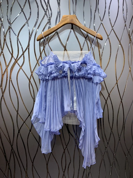 Summer 2019 New Layer Layer Lotus Leaf Edge Stitching 100-fold Shoulder Suspension Belt Pure Color Top 617
Summer 2019 New Layer Layer Lotus Leaf Edge Stitching 100-fold Shoulder Suspension Belt Pure Color Top 617