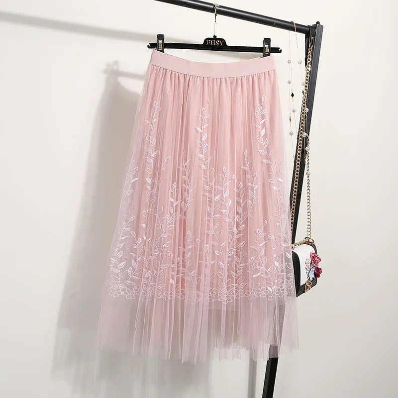 NORMOV Fashion Sexy Floral Embroidery A Line Tutu Women Summer Midi Skirts Lace Mesh Skirt Elegant Tulle Long Pleated Skirt
NORMOV Fashion Sexy Floral Embroidery A Line Tutu Women Summer Midi Skirts Lace Mesh Skirt Elegant Tulle Long Pleated Skirt