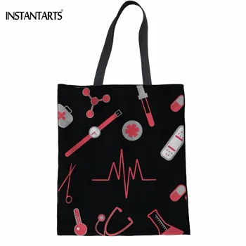 INSTANTARTS Fashion Nurse Heartbeat Pattern Woman Shopping Bags Casual Students Girls Cloth Tote Bags Reusable Black Eco Bags
INSTANTARTS Fashion Nurse Heartbeat Pattern Woman Shopping Bags Casual Students Girls Cloth Tote Bags Reusable Black Eco Bags