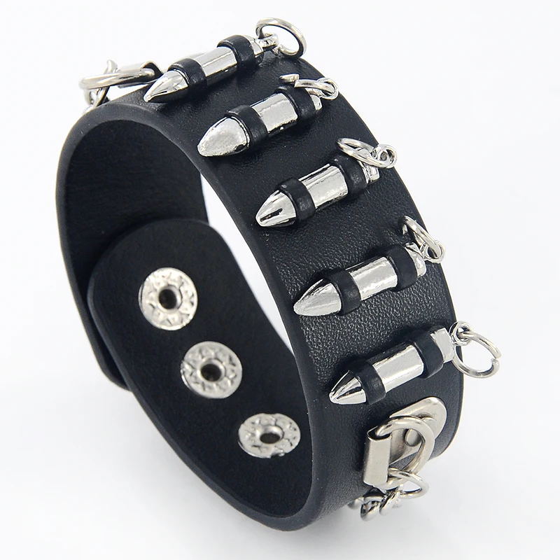 Gothic Punk Unique Bullet Shape Chain Link Rock Cool Cuff Leather Bracelet Bangle SL-437
Gothic Punk Unique Bullet Shape Chain Link Rock Cool Cuff Leather Bracelet Bangle SL-437