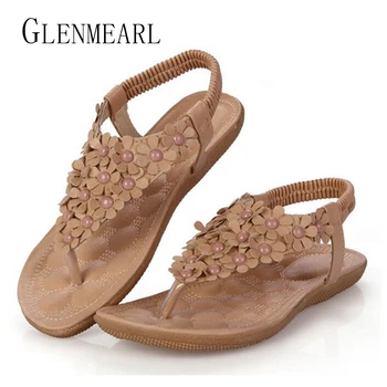 2019 New Summer Leather Flat Women Sandals Flip Flops Shoes Flower String Bead Bohemia Lady Beach Shoes Single Flat Slippers 35 
2019 New Summer Leather Flat Women Sandals Flip Flops Shoes Flower String Bead Bohemia Lady Beach Shoes Single Flat Slippers 35