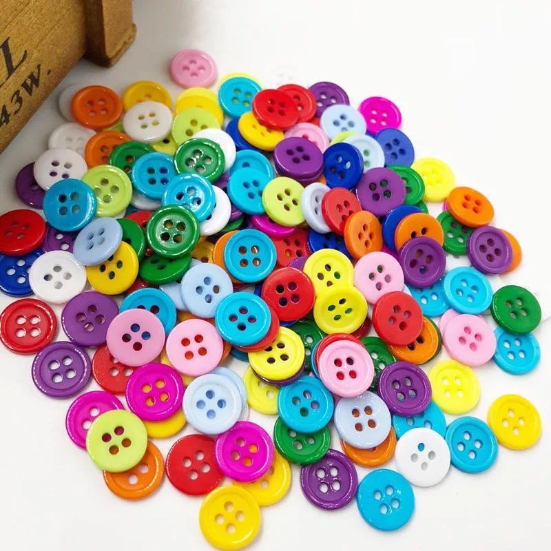 100pc 11mm 4 Holes Sewing Button DIY Crafts Plastic Button Mix Color PT181