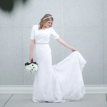 Mermaid Modest Lace Wedding Dresses With Half Sleeves Square Court Train Women Modest Bridal Gowns Vintage Custom Made
Mermaid Modest Lace Wedding Dresses With Half Sleeves Square Court Train Women Modest Bridal Gowns Vintage Custom Made