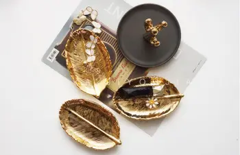 Gold leaf tide goods tray dessert plate jewelry ring storage tray jewelry storage
Gold leaf tide goods tray dessert plate jewelry ring storage tray jewelry storage