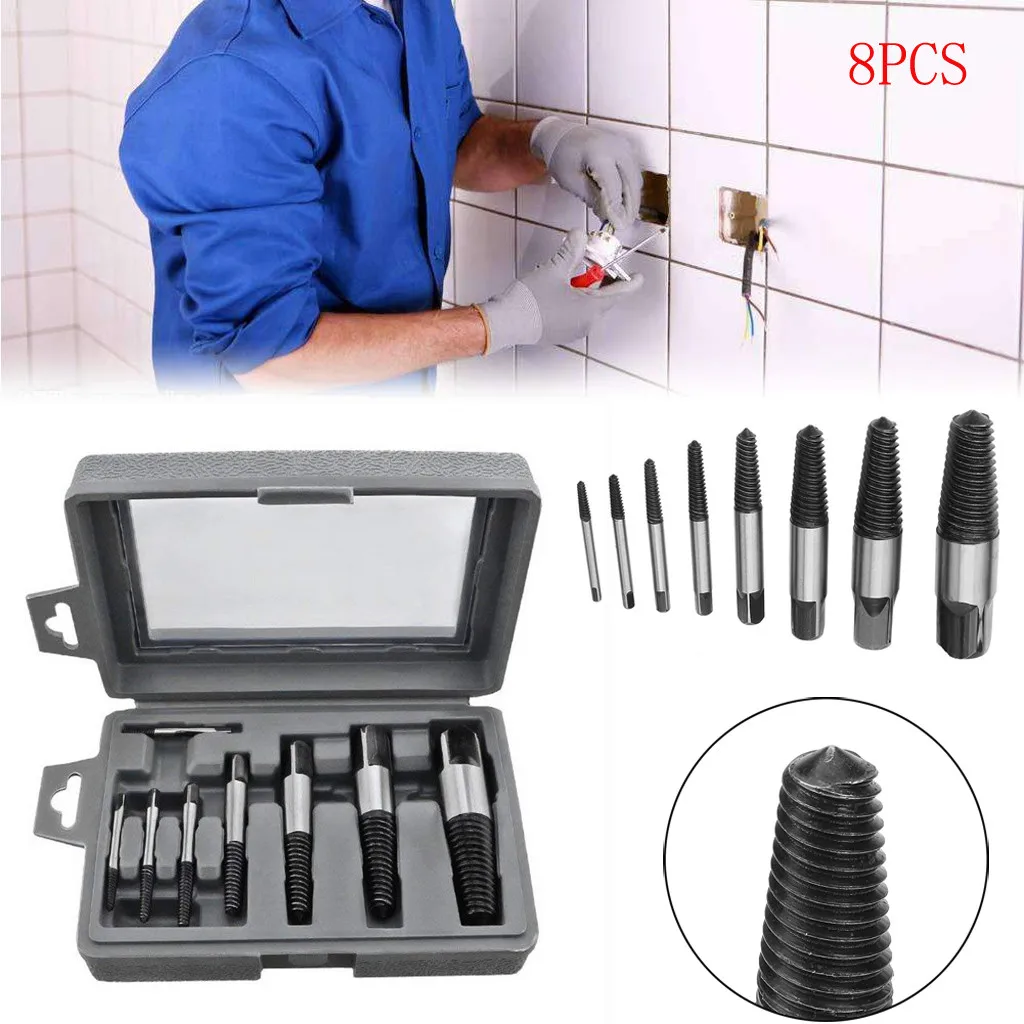 8Pcs/Set Screw Stud Extractor Remover Tools Set Damaged Screw Extractor Easy Out Set Bolt Stud Remover Tools Kit DIY Tools
8Pcs/Set Screw Stud Extractor Remover Tools Set Damaged Screw Extractor Easy Out Set Bolt Stud Remover Tools Kit DIY Tools