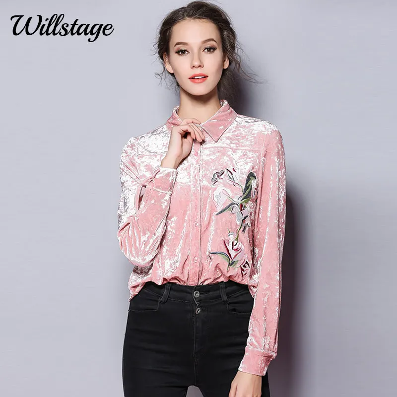 Willstage Velvet Shirt Women Full Sleeve Floral Printed Embroidery Blouse Office Ladies OL Shirts Work wear New 2019 Autumn Tops
Willstage Velvet Shirt Women Full Sleeve Floral Printed Embroidery Blouse Office Ladies OL Shirts Work wear New 2019 Autumn Tops