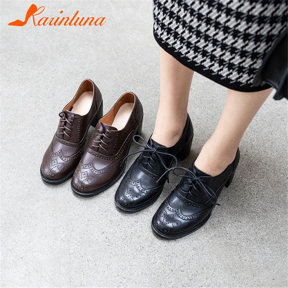 KARINLUNA Brand Design Genuine Cow Leather Brogue Shoes Woman Flats Female Lace Up Chunky High Heels Flats Woman Shoes Footwear
KARINLUNA Brand Design Genuine Cow Leather Brogue Shoes Woman Flats Female Lace Up Chunky High Heels Flats Woman Shoes Footwear
