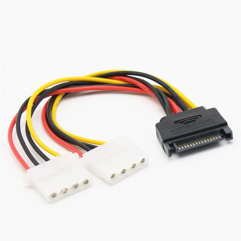 1x 15 Pin SATA Male to 2 Female 4 Pin Molex Female IDE HDD Power Hard Drive Cable
1x 15 Pin SATA Male to 2 Female 4 Pin Molex Female IDE HDD Power Hard Drive Cable