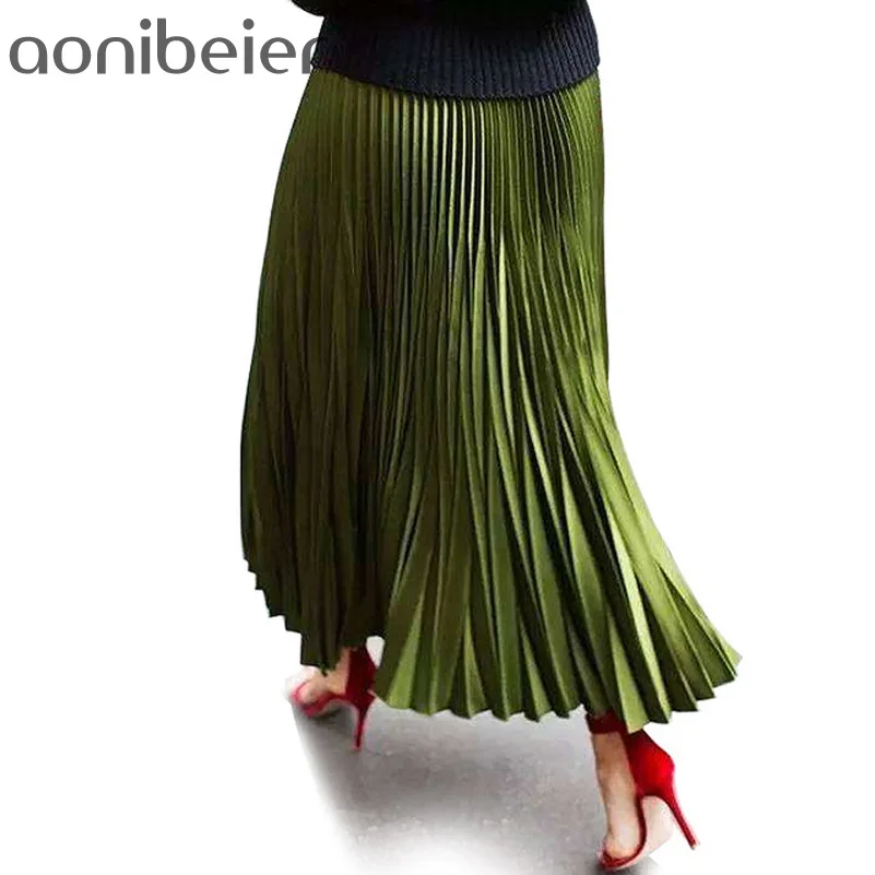 Image One Size Spring and Autumn New Women s High Waist Pleated 2017 Fashion Solid Color Half Length Skirt 5 Colors