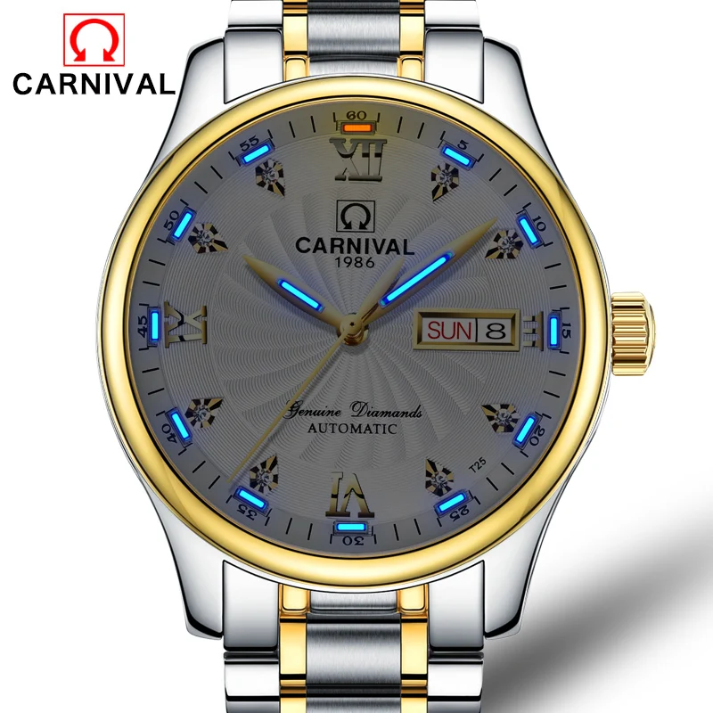 Carnival Luxury Dress Tritium Watch Men Autoatic Mechanical Watches Luminous Stainless Steel Waterproof Clock horloges mannen
Carnival Luxury Dress Tritium Watch Men Autoatic Mechanical Watches Luminous Stainless Steel Waterproof Clock horloges mannen