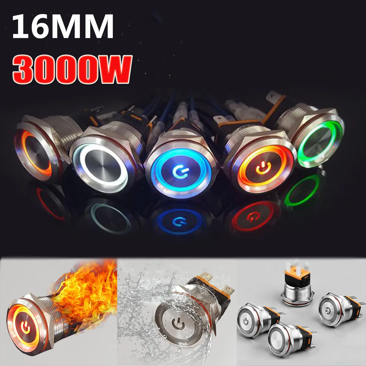 16mm Metal Annular Push Button Switch Ring LED 12V/24V 3000W Self-lock Momentary Latching On-off Waterproof Car Auto Engine
16mm Metal Annular Push Button Switch Ring LED 12V/24V 3000W Self-lock Momentary Latching On-off Waterproof Car Auto Engine