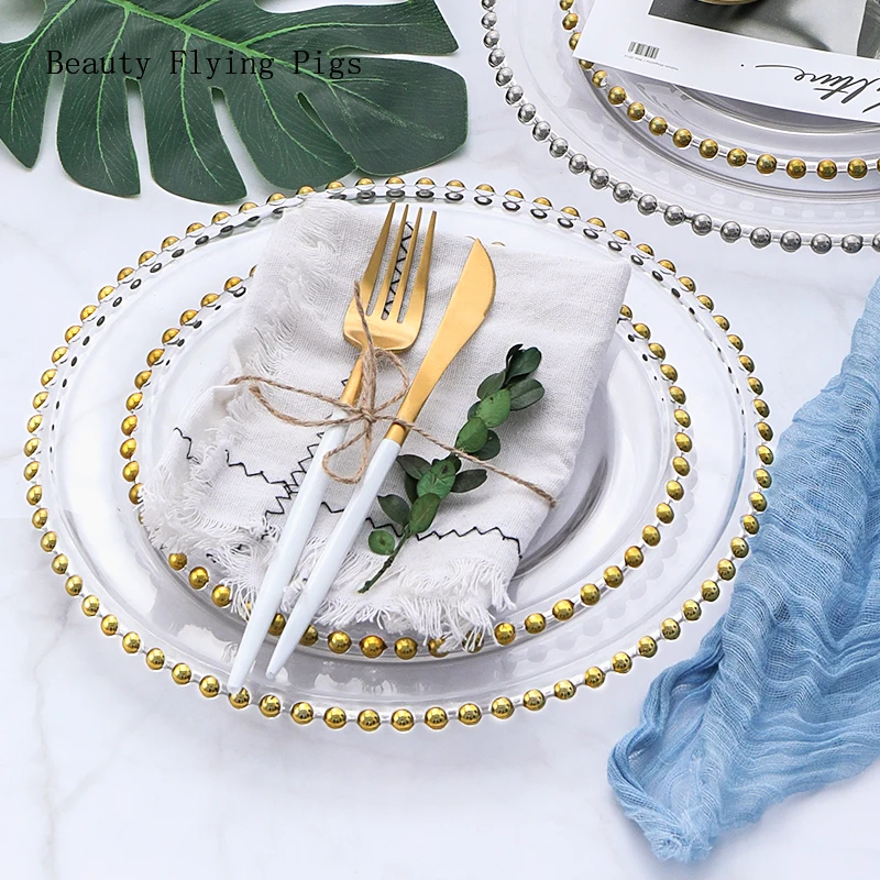 Ins wind Phnom Penh glass Western dish steak plate Continental beaded gold plated salad plate banquet plate display plate
Ins wind Phnom Penh glass Western dish steak plate Continental beaded gold plated salad plate banquet plate display plate