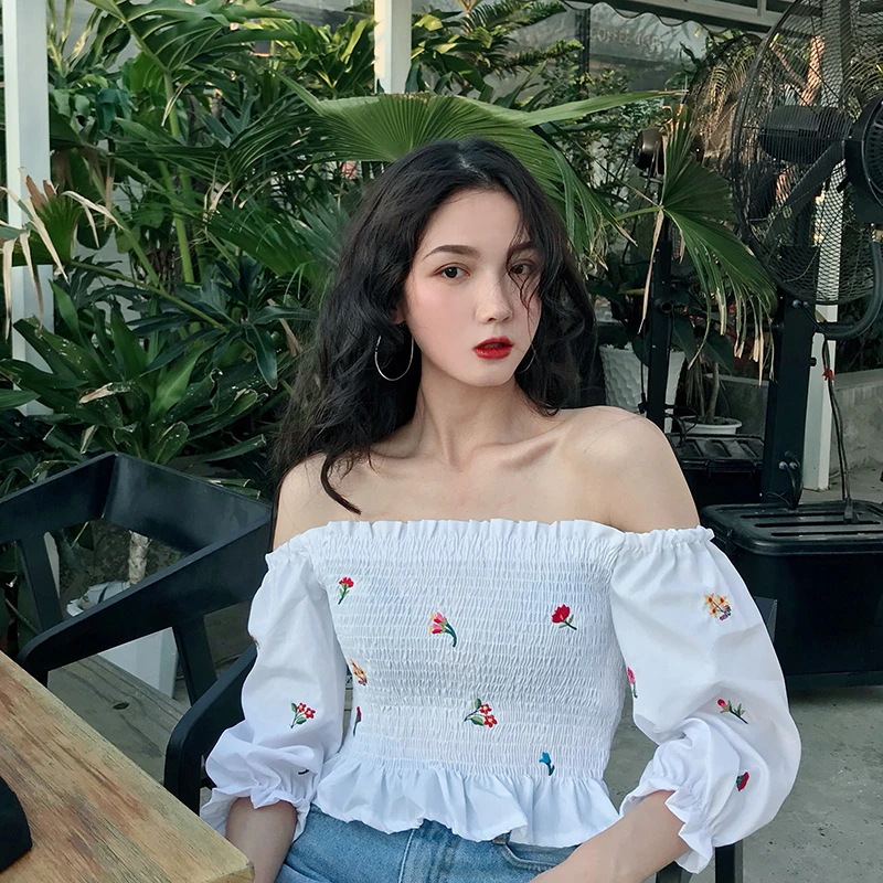 korean floral embroidery Women's Clothing summer tee slash neck off shoulder Women shirts sexy crop tops lantern sleeve Blouses
korean floral embroidery Women's Clothing summer tee slash neck off shoulder Women shirts sexy crop tops lantern sleeve Blouses