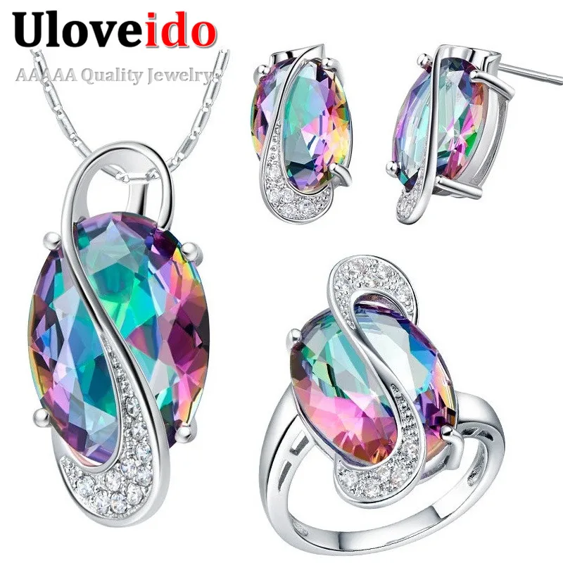 Six Colors Fashion Vintage Woman Wedding CZ Gemstone Jewelry Sets For Brides 925 Silver Chain Necklace Earrings Ring 60%Off T472
Six Colors Fashion Vintage Woman Wedding CZ Gemstone Jewelry Sets For Brides 925 Silver Chain Necklace Earrings Ring 60%Off T472